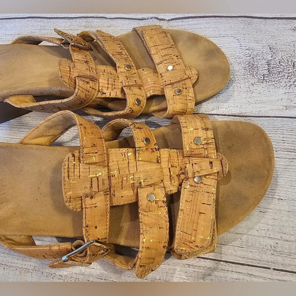 Vionic Women's •Size 10• Radia Cork Leather Wedge Casual Sandal Tan Comfortable - Picture 2 of 10